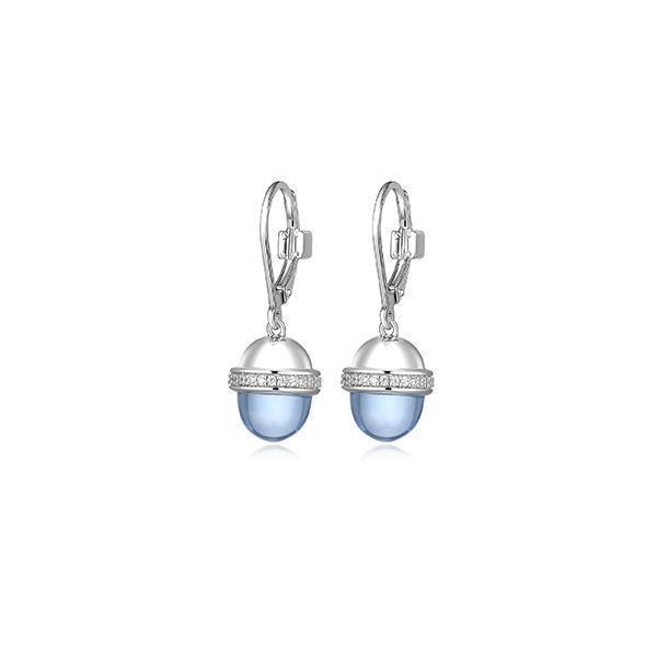 ER2LCSRB-W "Pivot" Synthetic Dark Blue Quartz & Cubic Zirconia Lever Back Drop Earrings