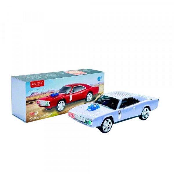 Retro Ride Bluetooth Speaker: Super Charge Car Design, FM Radio, USB/SD/AUX KIWS-1968 for Universal Cell Phone And Bluetooth Device - White