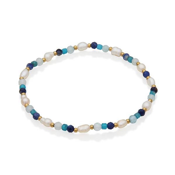 CJ STEELX  Semi Precious Stone and Pearl Bracelet Size 6.75 - Gold