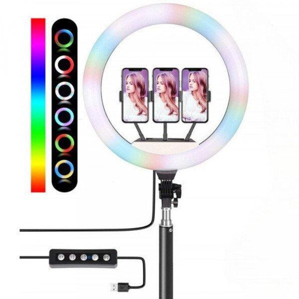 Ring Light 14" RGB Ringlight 3 Cell Phone Holder 18 RGB Colors Dimmable LED Ring Light for Photography Shooting TIK Tok YouTube Video Recording Live Streaming Makeup (No Stand) (RGB)