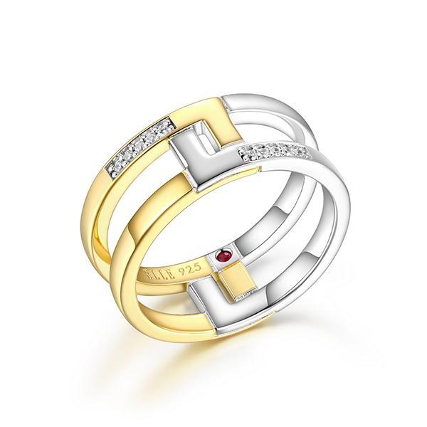 RR4LACG00-2T-7 Sterling Silver HORIZON Interlocking Filigree with Cubic Zirconia Two Tone Ring Size 7