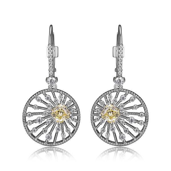 ER2LCBE05-W Sterling Silver STARBURST Clear and Yellow Cubic Zirconia Oval Dangle Leverback Earrings