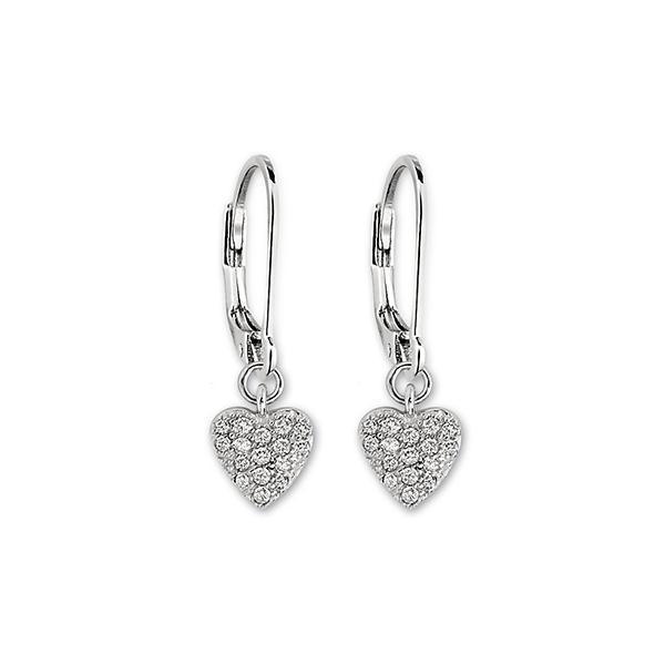 ER2LBEL-W "Core Essentials " Sterling Silver Mini Cubic Zirconia Pave Heart Leverback Earrings