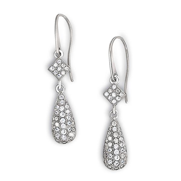 ER2LBCX00-W Sterling Silver  Micro Pave Cubic Zirconia Teardrop Fishhook Earrings