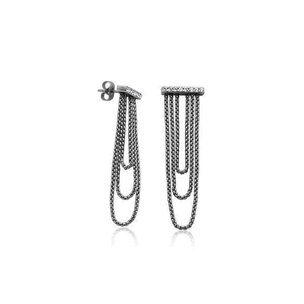 CJ Steelx "Skyfall" Tassel CZ Earrings - Silver