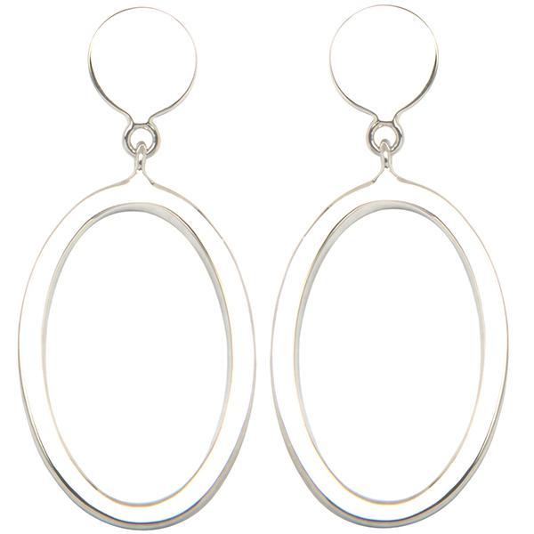 ER2L925A-E-W Oval Loop Dangle Post Earrings