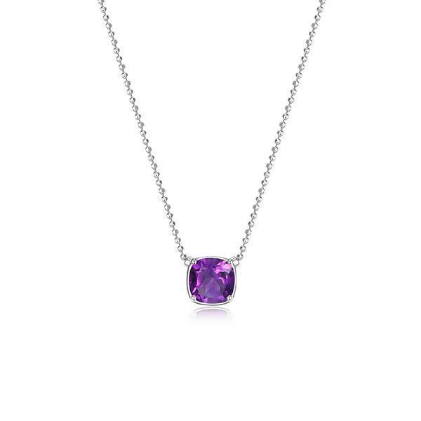 NR0LBS3-P "Marble" Amethyst Cushion Cut Necklace