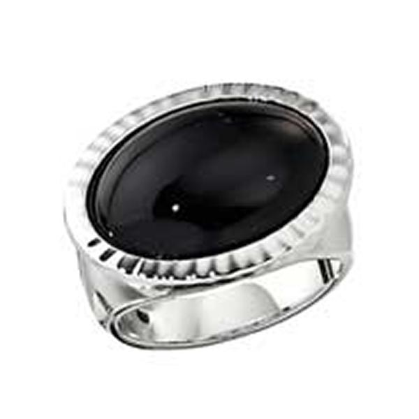 RR4L78827-W-7 Sterling Silver Black Agate Oval Ring Size 7