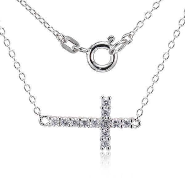 Diamondlite Cubic Zirconia Sideways Cross Necklace in Silver