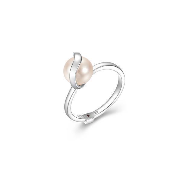 RR4LAJF-W-6 "Luna" Genuine White Pearl Ring - Silver