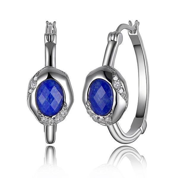 ER2LC4HGV-W Sterling Silver OASIS  White Crystal Lapis and Cubic Zirconia Hoop Earrings