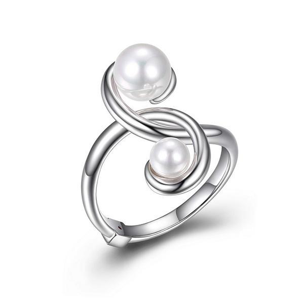 RR4LAB8BG-W-7 Sterling Silver PEARLS White Shell Pearl Bypass Ring Size 7