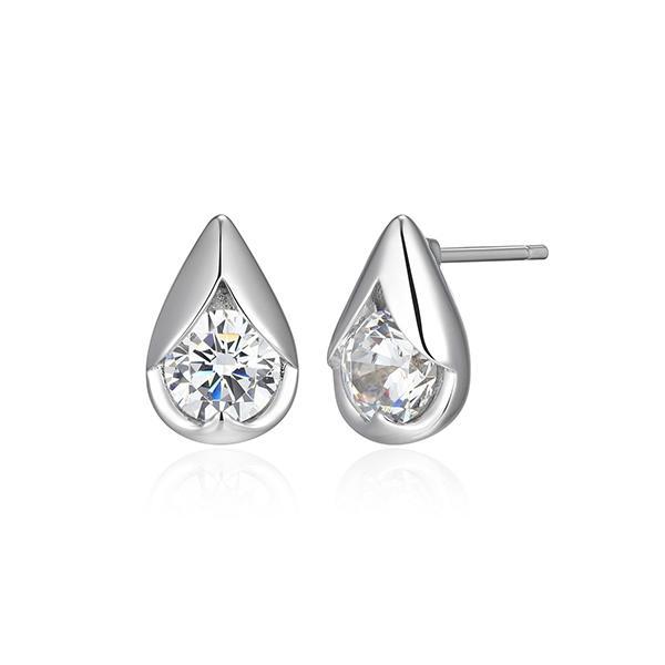 ER2LCVD00-W Sterling Silver TULIP Cubic Zirconia 6mm Pear Shape Stud Earrings