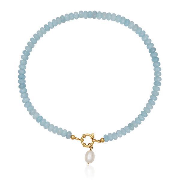 CJ STEELX Removable Fresh Water Pearl Aquamarine Beads Pendant Necklace Size 17 - Gold