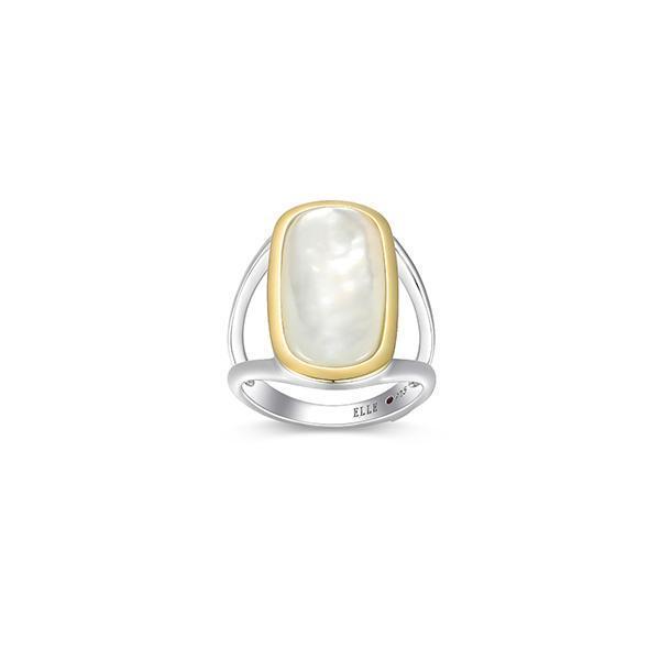 RR4LAJ3A9-2T-6 Sterling Silver ALLURE Emerald Cushion Shape Mother of Pearl Two Tone Statement Ring Size 6