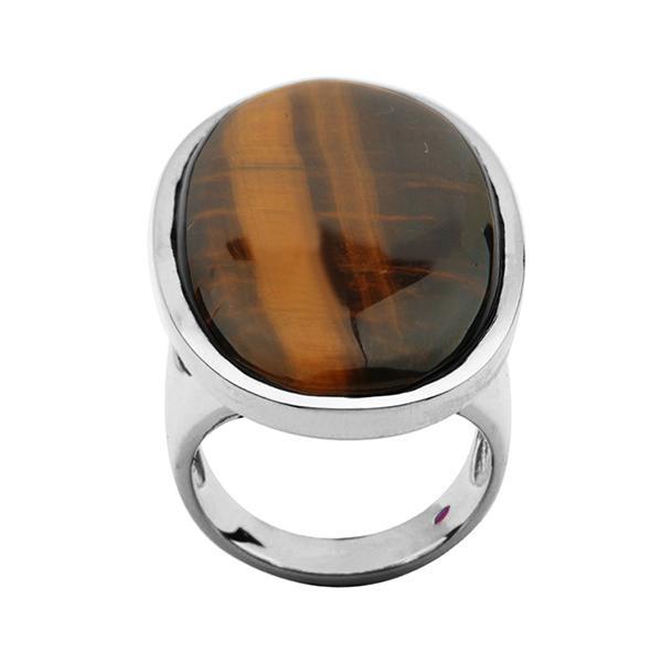 RR4L694338-W-6 Sterling Silver Genuine Tiger Eye Wide Ring Size 6