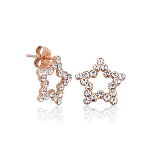 CJ Steelx IP Rose Crystal Star Stud Earrings
