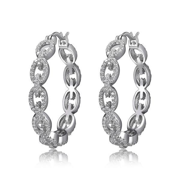 ECGR2Q05G-W Sterling Silver DIAMONIQUE Cubic Zirconia Oval Link Hoop Earrings