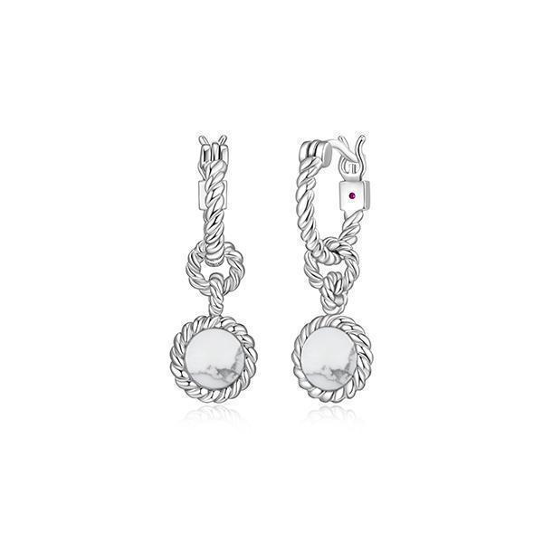 ER2LCLH-W "Nautical" 6mm Round Howlite Drop with Rope Trim Hoop Earrings