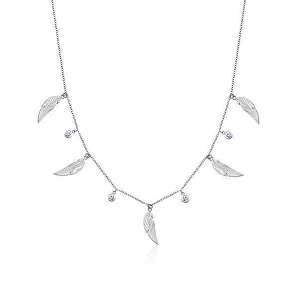 CJ Steelx Station Leaf and Crystal Necklace