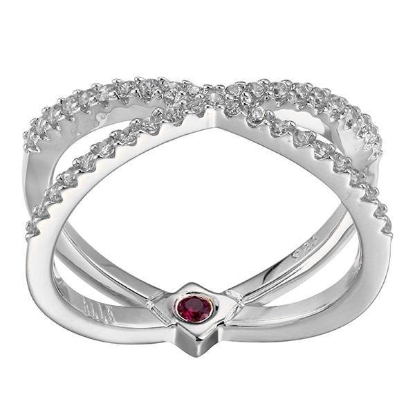 RR4LA4300-W-8 Sterling Silver Thin Cubic Zirconia CroSterling Silver over Ring Size 8