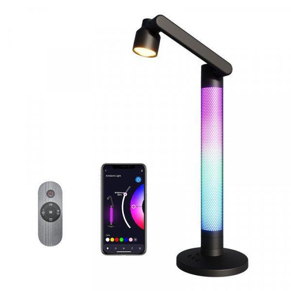 LED RGB Ambient Light Modern Table Lamp with Music Sync and Remote Control for Bespoke Design Adjustments - Black