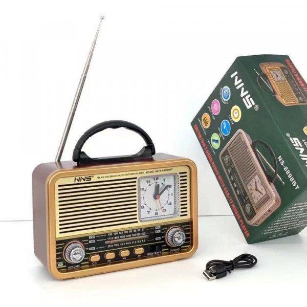 Desktop Radio: FM/AM/SW 3-Band, Clock, USB & TF Integration KINS-8898BT for Universal Cell Phone And Bluetooth Device - Brown