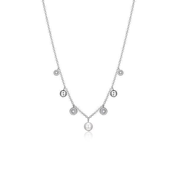 NR0LBPV-W "Majestic" Sterling Silver with White Pearl and Cubic Zirconia Charm Necklace