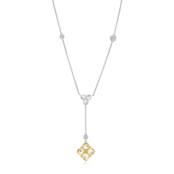 NR0LBLL9-2T Venice Lariate Filigree Two Tone Necklace