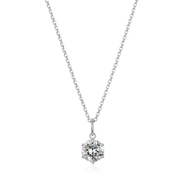 NR3AWYV00-W-19 Sterling Silver Diamondlite Cubic Zirconia Solitaire Pendant Necklace Size 19