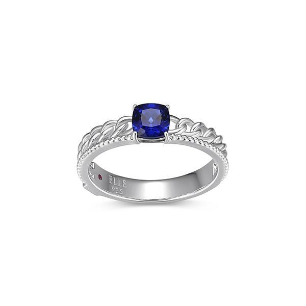RR4LAJP02-W-8 Sterling Silver WEAVE 5mm Cushion Cut Created Blue Sapphire Ring Size 8