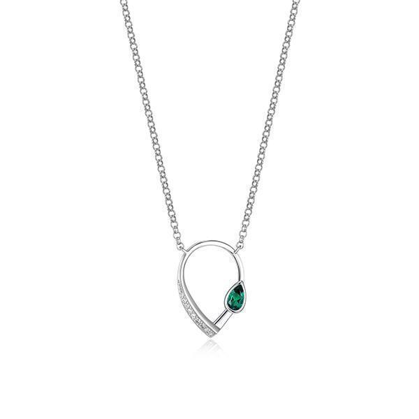 NR0LBR0-G "Swing" Pear Shape Necklace with Emerald and Pave Cubic Zirconia