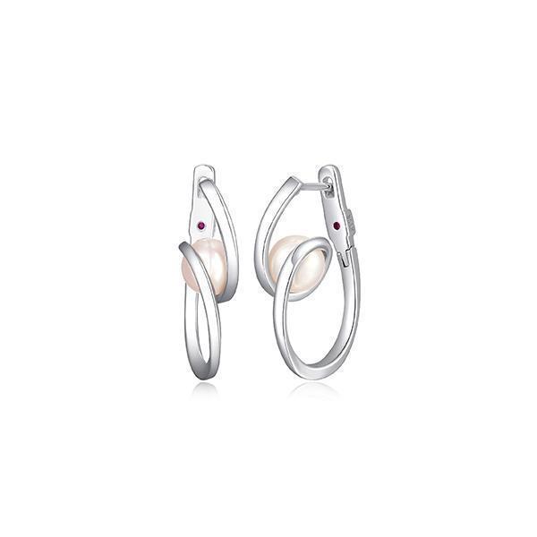 ER2LCSW-W "Luna" Round Genuine White Pearl Twist Hoop Earrings