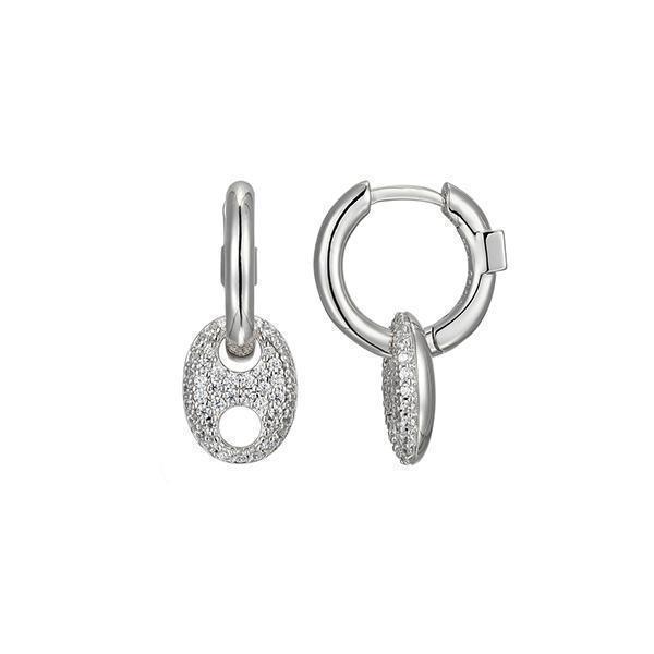 ER2LCQA-W "Espion" Sterling Silver Pave Cubic Zirconia Drop 13mm Hoop Earrings
