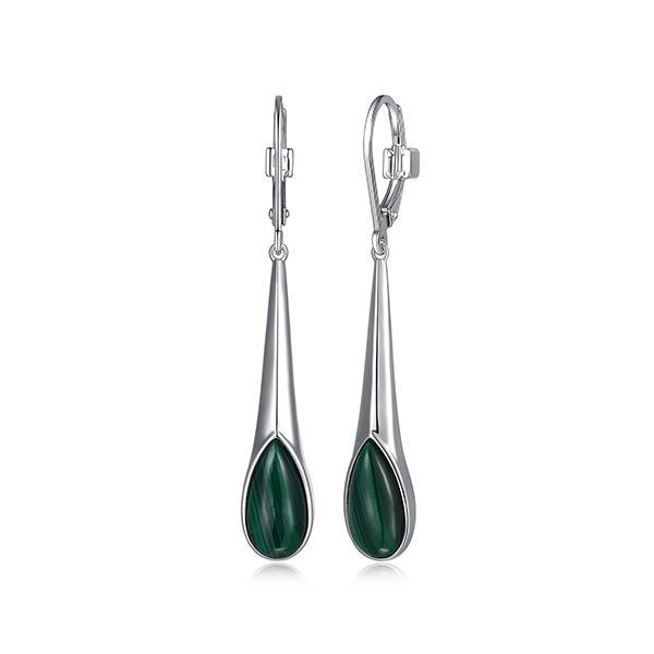 ER2LCQZ30-W Sterling Silver ETHEREAL DROPS Genuine Malachite Leverback Earrings