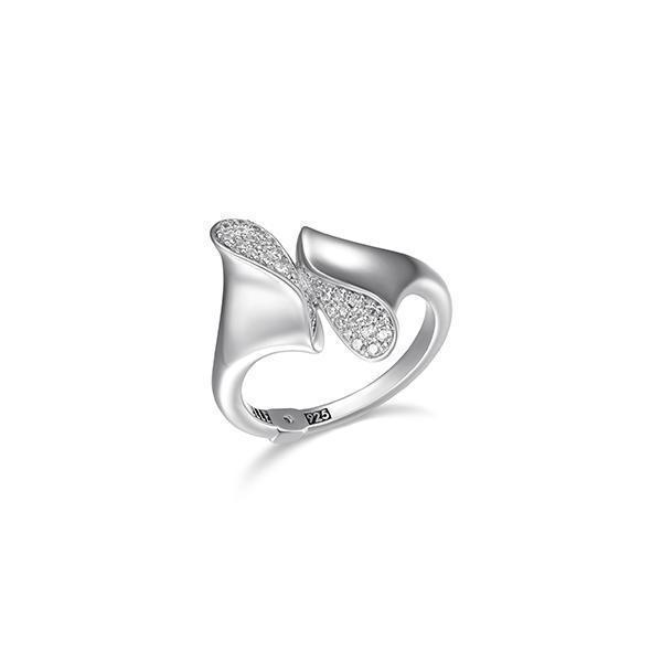 RR4LAF6-W-8 "Flamenco" Triangular with Cubic Zirconia By Pass Ring - Silver