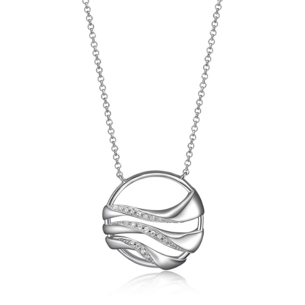 NR0LBGA0-W Moon Shadows Cubic Zirconia Wavy Round Necklace