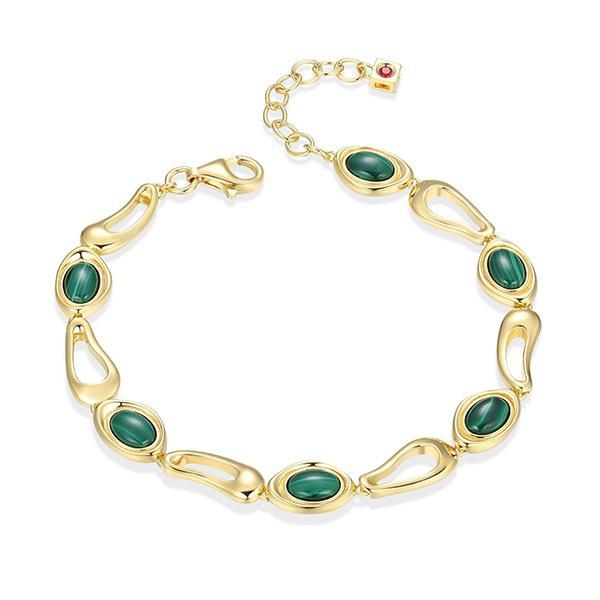 B31LAQS30-Y-6.5 Sterling Silver OASIS Oval Malachite and Open Drop Link Bracelet Size 6.75