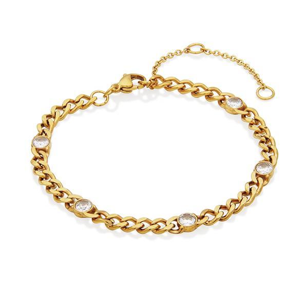 CJ STEELX Round Cubic Zirconia Station Curb Chain Bracelet Size 7 - Gold