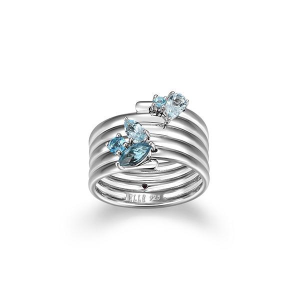 RR4LAJMK2-W-8 Sterling Silver GODDESS Multi-shape London and Sky Blue Topaz Wide Ring Size 8