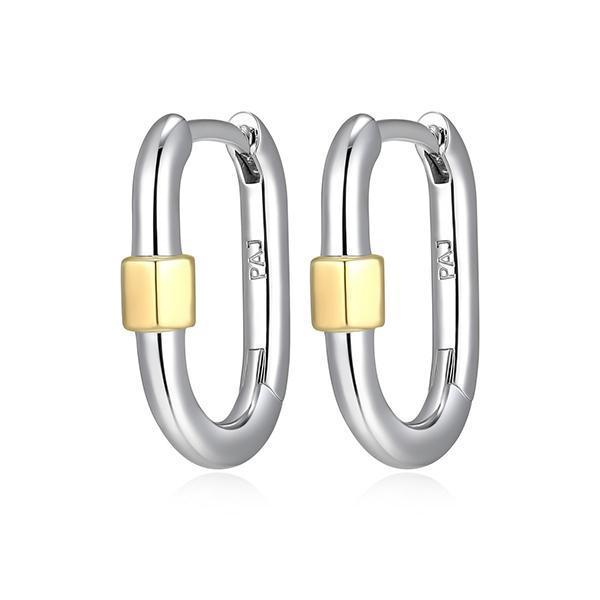 ER2ASTV97-W Sterling Silver Carabiner Link Two Tone Earrings