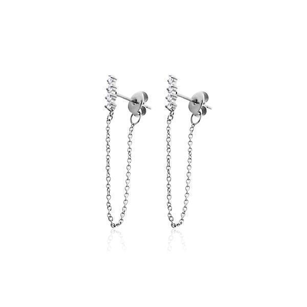 CJ Steelx CZ Bar and Chain Earrings - Silver
