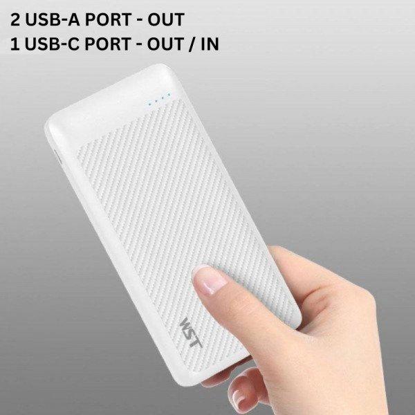 USB/Type-C Outputs Ultra Slim 10000mAh Universal Battery Pack Portable Charger Power Bank SL10DD for Universal Cell Phone And Devices - White