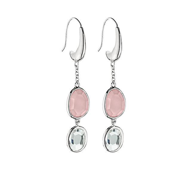 ER2LBHD32-W Sterling Silver Rose Quartz and White Crystal Fishhook Earrings