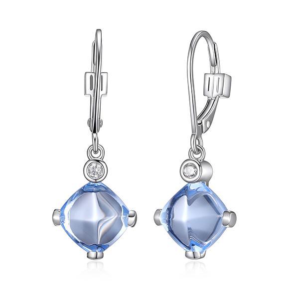 ER2LCEVBV-W Sterling Silver MARBLE Synthetic Blue Quartz Cushion Cut Cubic Zirconia Dangle Earrings