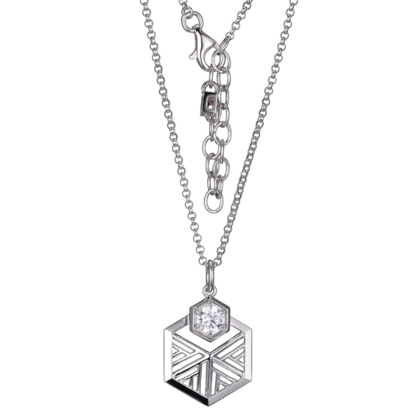 NR0LBGP0-W Lattice Cubic Zirconia Hexagon Necklace