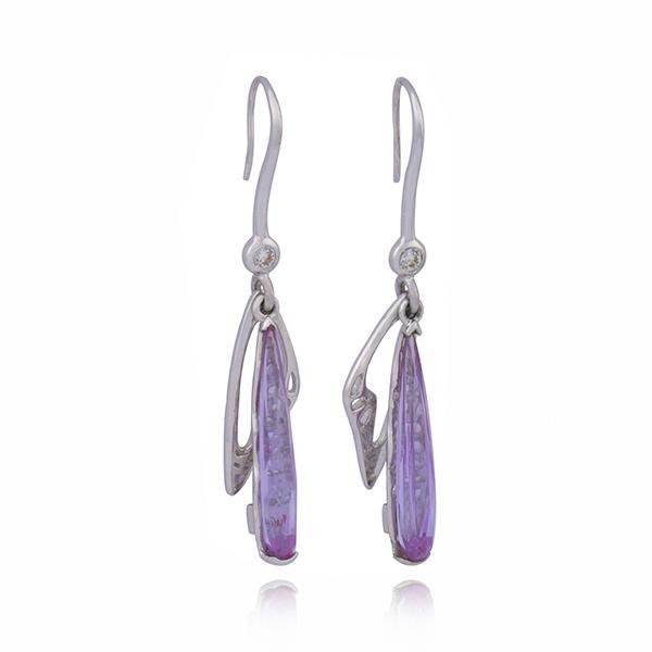 ER2LANS04-W Sterling Silver Lavender Cubic Zirconia Dangle Fishhook Earrings