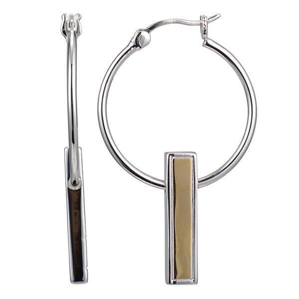 ER2LBZ097-2T Sterling Silver Bar 24.5mm Two Tone Hoop Earring