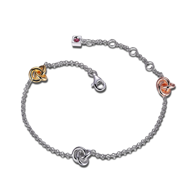 BR1LA4N9-3T-6.5 Triple Knot Three Tone Station Bracelet Size 6.5