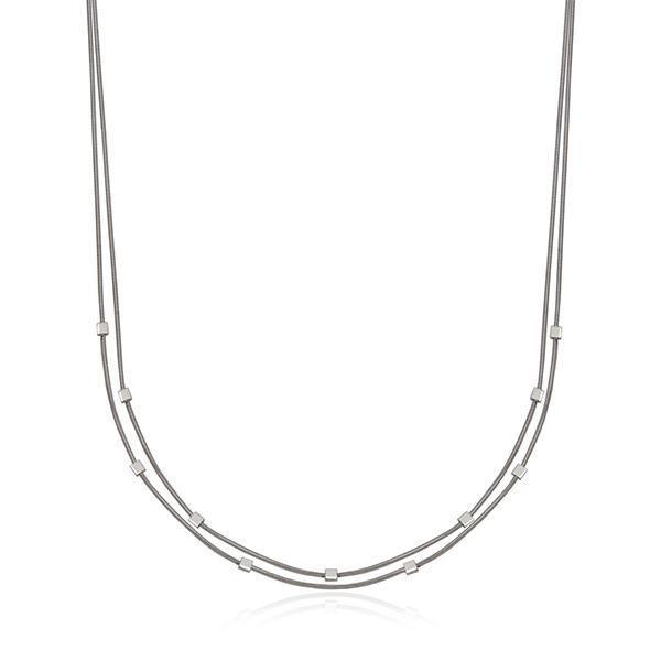 CJ STEELX Doouble Layer Square Bead Chain Necklace Size 16 - Silver